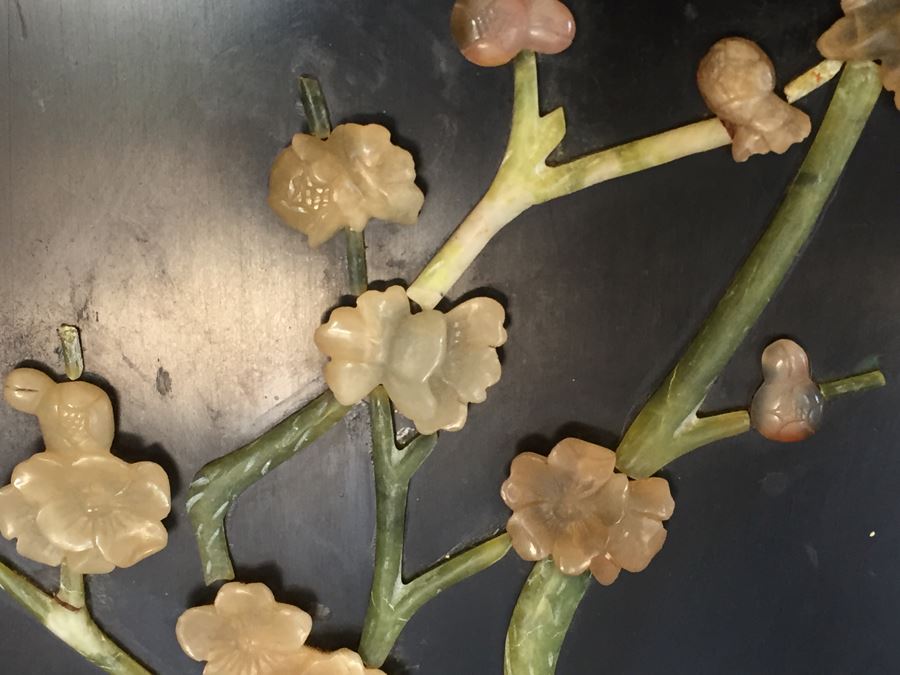 Stunning 6 Panel Chinese Rosewood Screens With Hand Carved Stone Jade Coral Relief Images Of Wildlife Birds Plants [Photo 45]