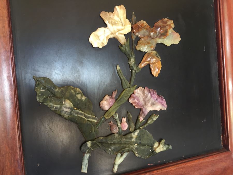 Stunning 6 Panel Chinese Rosewood Screens With Hand Carved Stone Jade Coral Relief Images Of Wildlife Birds Plants [Photo 19]