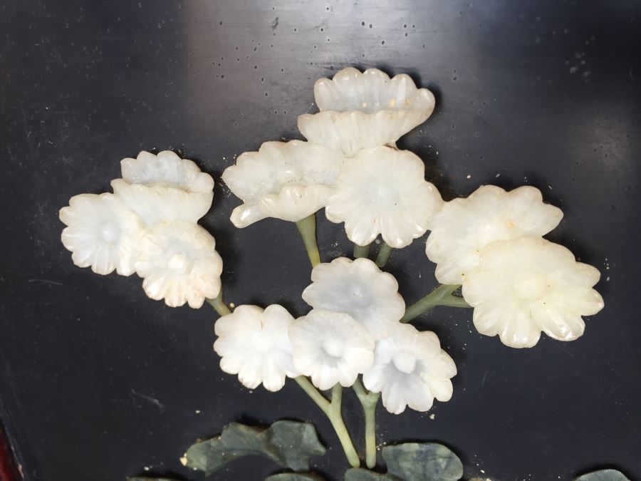 Stunning 6 Panel Chinese Rosewood Screens With Hand Carved Stone Jade Coral Relief Images Of Wildlife Birds Plants [Photo 25]