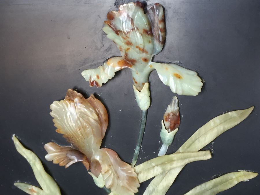 Stunning 6 Panel Chinese Rosewood Screens With Hand Carved Stone Jade Coral Relief Images Of Wildlife Birds Plants [Photo 14]