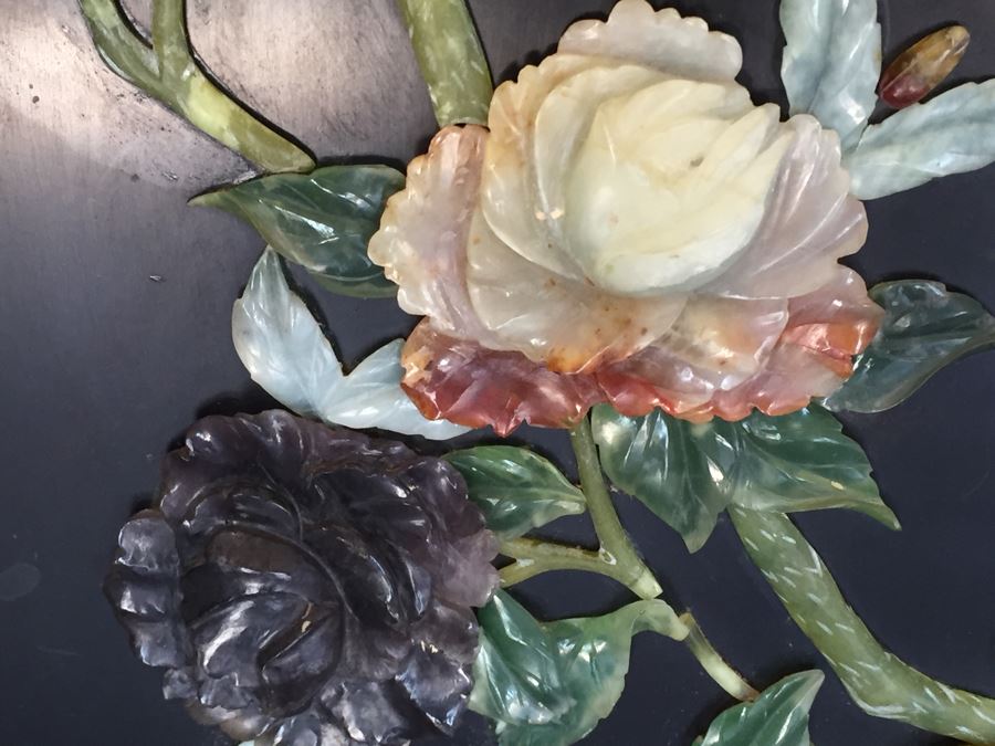 Stunning 6 Panel Chinese Rosewood Screens With Hand Carved Stone Jade Coral Relief Images Of Wildlife Birds Plants [Photo 44]