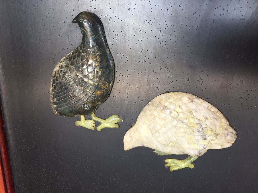 Stunning 6 Panel Chinese Rosewood Screens With Hand Carved Stone Jade Coral Relief Images Of Wildlife Birds Plants [Photo 26]