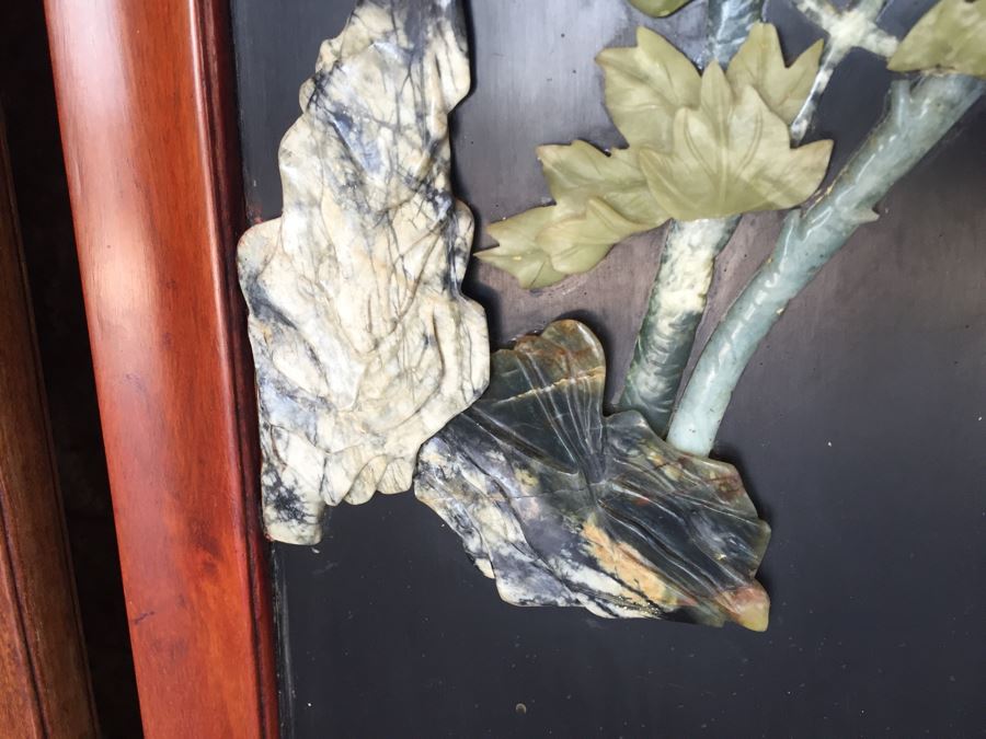 Stunning 6 Panel Chinese Rosewood Screens With Hand Carved Stone Jade Coral Relief Images Of Wildlife Birds Plants [Photo 39]
