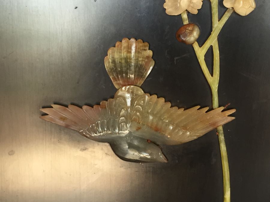 Stunning 6 Panel Chinese Rosewood Screens With Hand Carved Stone Jade Coral Relief Images Of Wildlife Birds Plants [Photo 46]