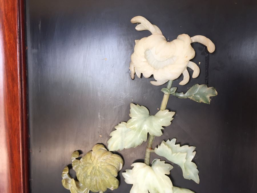 Stunning 6 Panel Chinese Rosewood Screens With Hand Carved Stone Jade Coral Relief Images Of Wildlife Birds Plants [Photo 30]