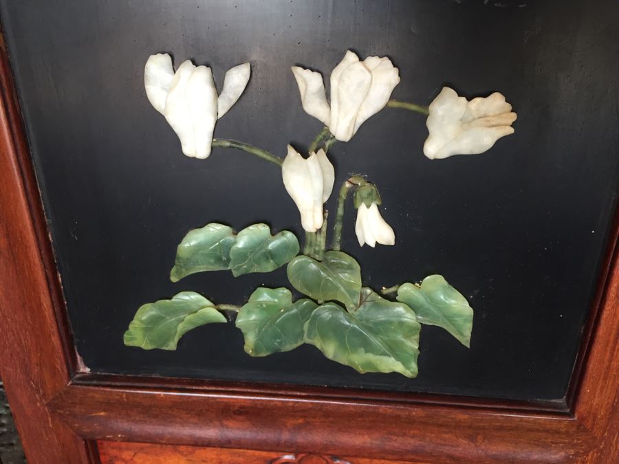 Stunning 6 Panel Chinese Rosewood Screens With Hand Carved Stone Jade Coral Relief Images Of Wildlife Birds Plants [Photo 40]