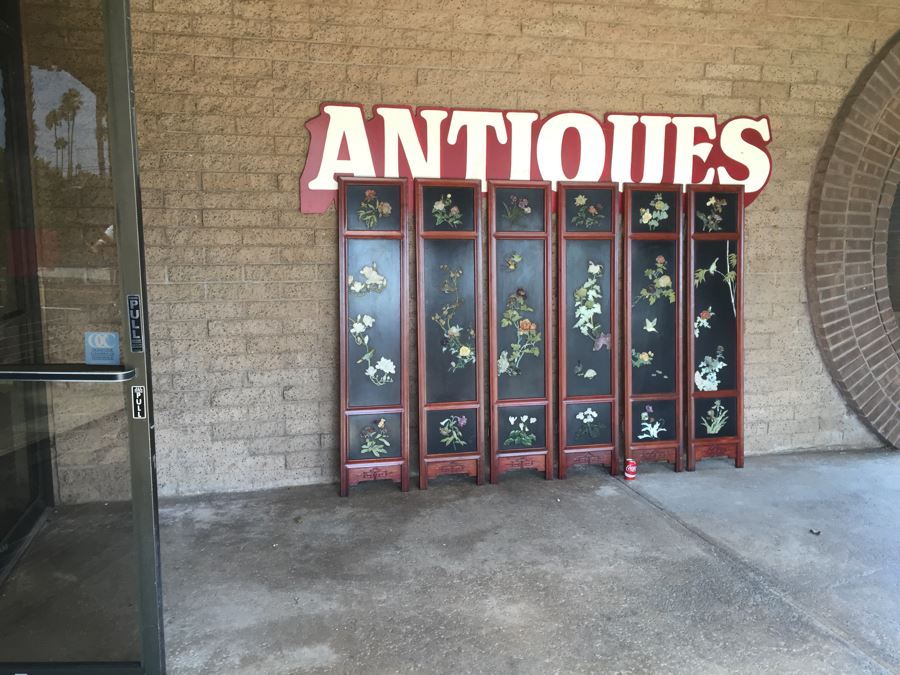 Stunning 6 Panel Chinese Rosewood Screens With Hand Carved Stone Jade Coral Relief Images Of Wildlife Birds Plants [Photo 54]