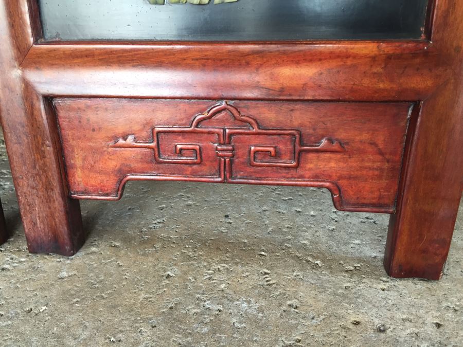 Stunning 6 Panel Chinese Rosewood Screens With Hand Carved Stone Jade Coral Relief Images Of Wildlife Birds Plants [Photo 12]