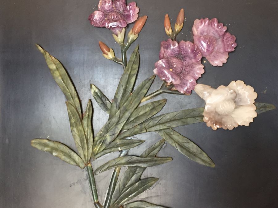 Stunning 6 Panel Chinese Rosewood Screens With Hand Carved Stone Jade Coral Relief Images Of Wildlife Birds Plants [Photo 34]