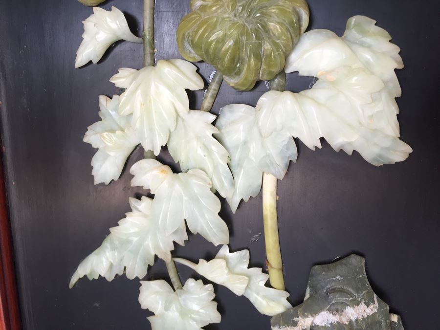 Stunning 6 Panel Chinese Rosewood Screens With Hand Carved Stone Jade Coral Relief Images Of Wildlife Birds Plants [Photo 29]