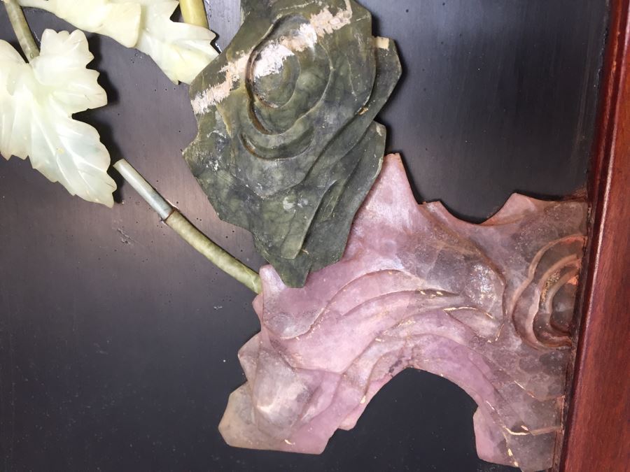 Stunning 6 Panel Chinese Rosewood Screens With Hand Carved Stone Jade Coral Relief Images Of Wildlife Birds Plants [Photo 28]