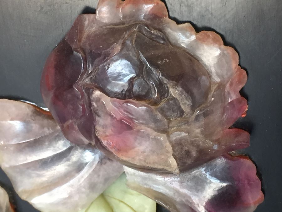 Stunning 6 Panel Chinese Rosewood Screens With Hand Carved Stone Jade Coral Relief Images Of Wildlife Birds Plants [Photo 36]