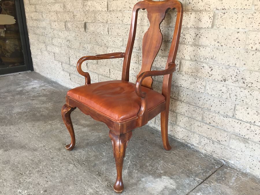 Elegant Queen Anne Style Wood And Leather Armchair By Hekman Cabinets North Carolina [Photo 5]