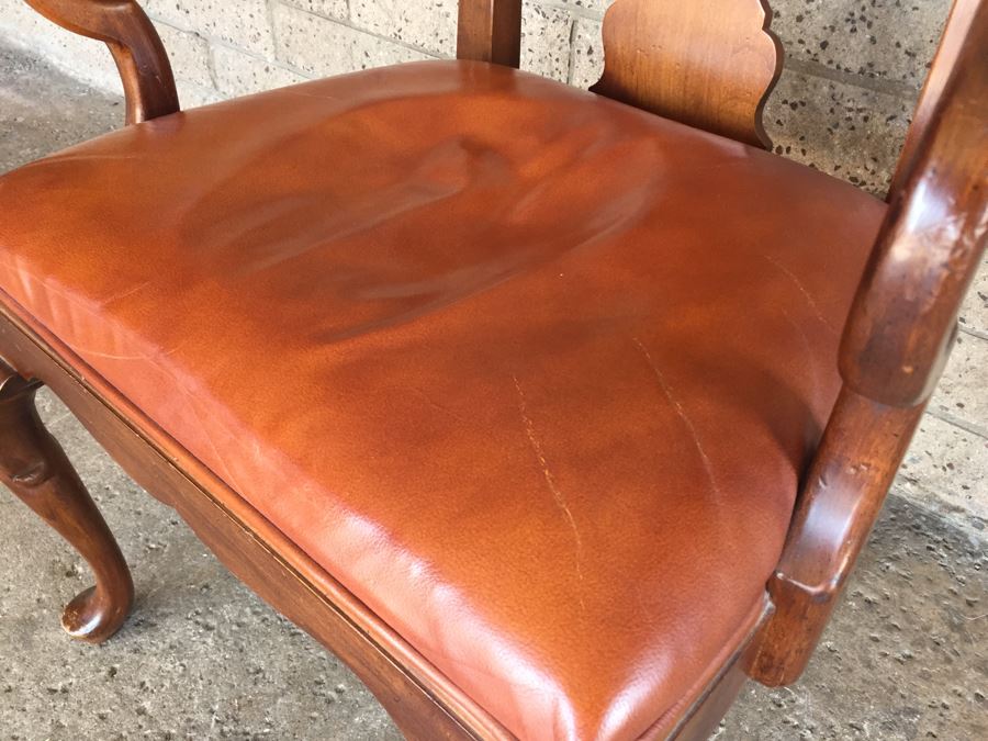 Elegant Queen Anne Style Wood And Leather Armchair By Hekman Cabinets North Carolina [Photo 6]