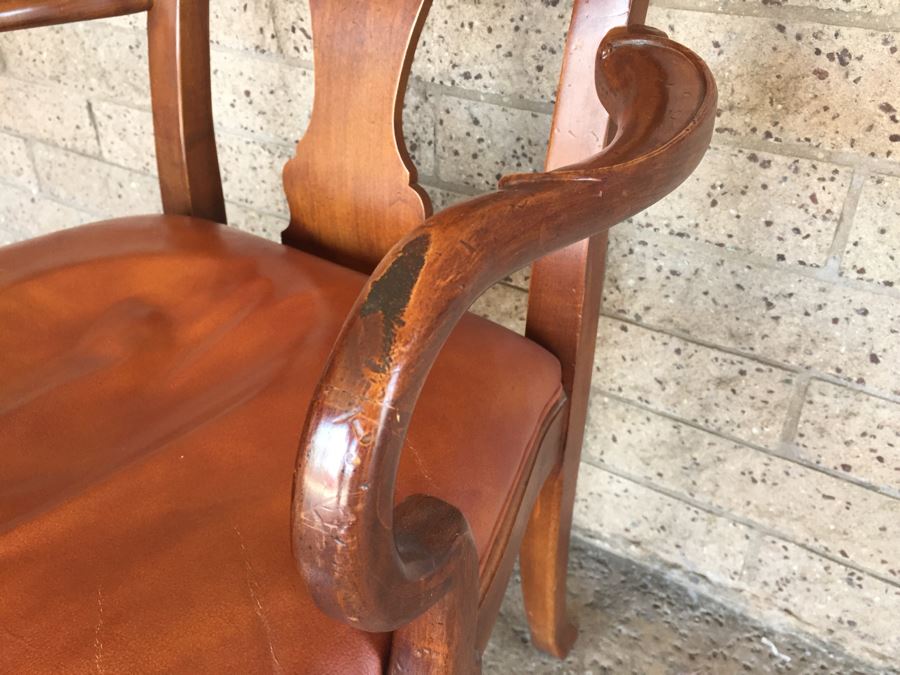 Elegant Queen Anne Style Wood And Leather Armchair By Hekman Cabinets North Carolina [Photo 7]