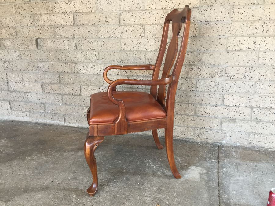 Elegant Queen Anne Style Wood And Leather Armchair By Hekman Cabinets North Carolina [Photo 2]