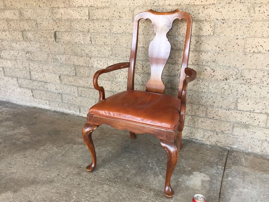 Elegant Queen Anne Style Wood And Leather Armchair By Hekman Cabinets North Carolina [Photo 4]