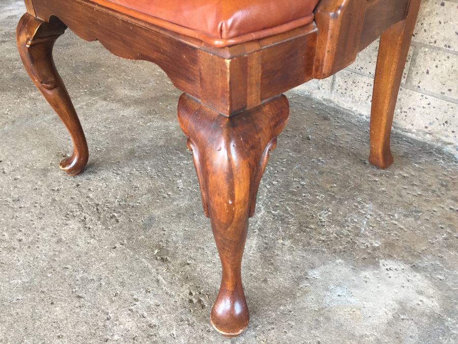 Elegant Queen Anne Style Wood And Leather Armchair By Hekman Cabinets North Carolina [Photo 3]
