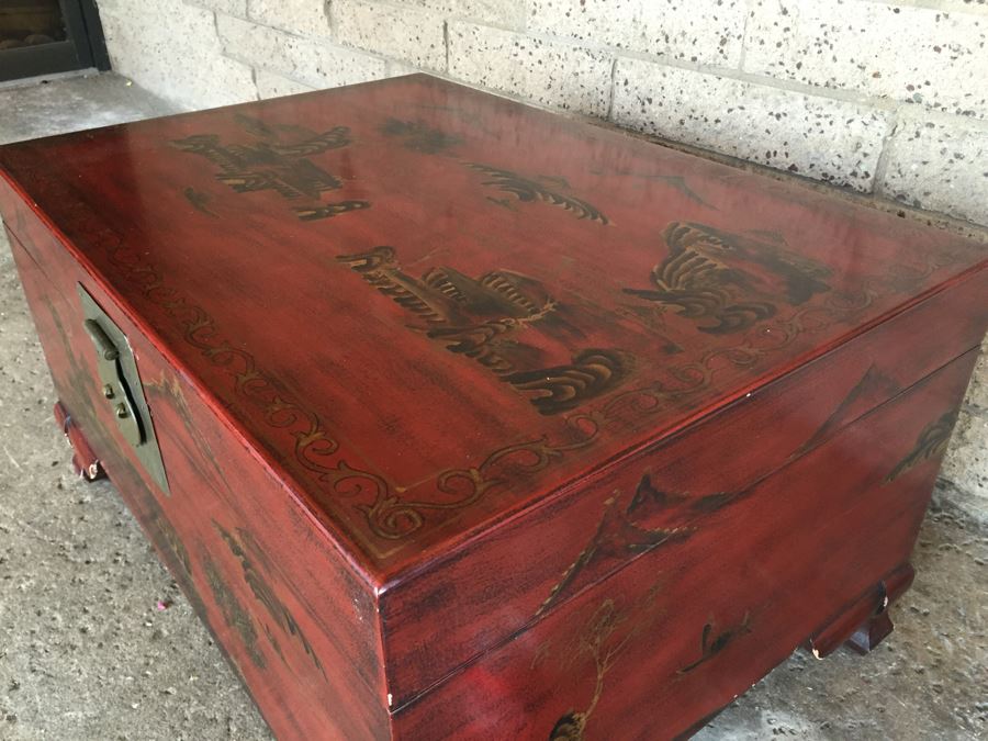 Nice Contemporary Chinese Red Painted Trunk Great For Coffee Table [Photo 7]
