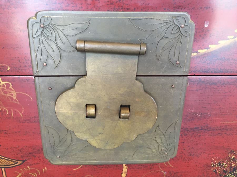 Nice Contemporary Chinese Red Painted Trunk Great For Coffee Table [Photo 2]