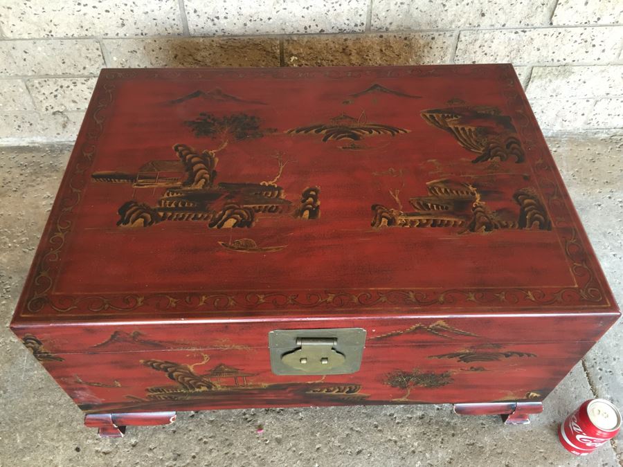 Nice Contemporary Chinese Red Painted Trunk Great For Coffee Table [Photo 3]