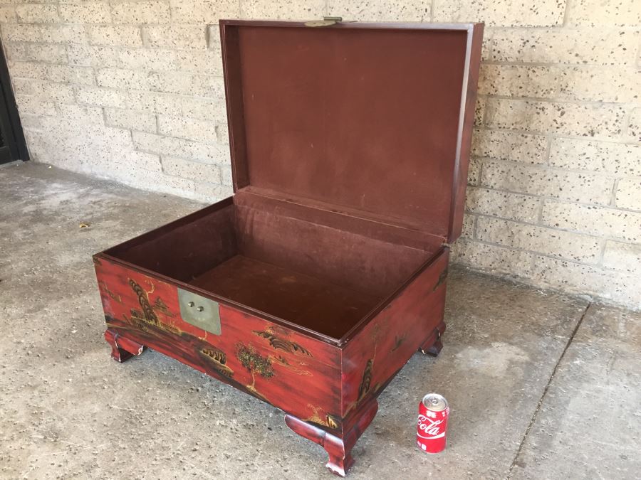 Nice Contemporary Chinese Red Painted Trunk Great For Coffee Table [Photo 13]