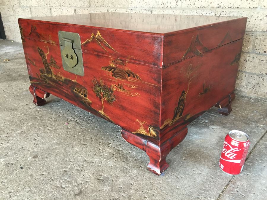 Nice Contemporary Chinese Red Painted Trunk Great For Coffee Table [Photo 5]