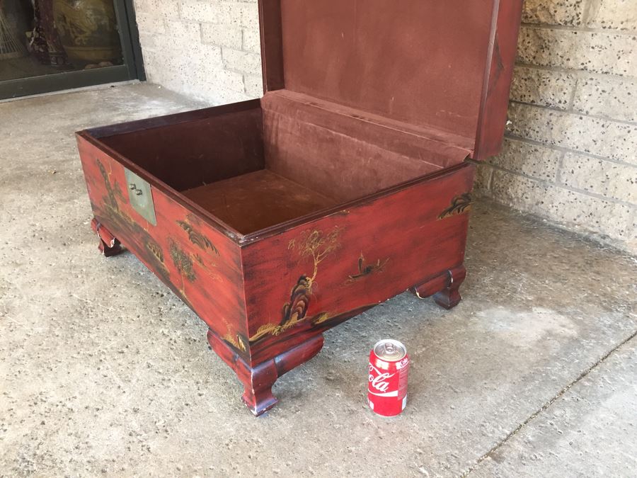 Nice Contemporary Chinese Red Painted Trunk Great For Coffee Table [Photo 14]