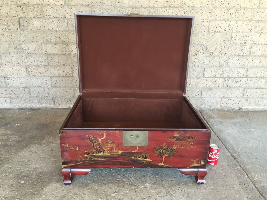 Nice Contemporary Chinese Red Painted Trunk Great For Coffee Table [Photo 12]