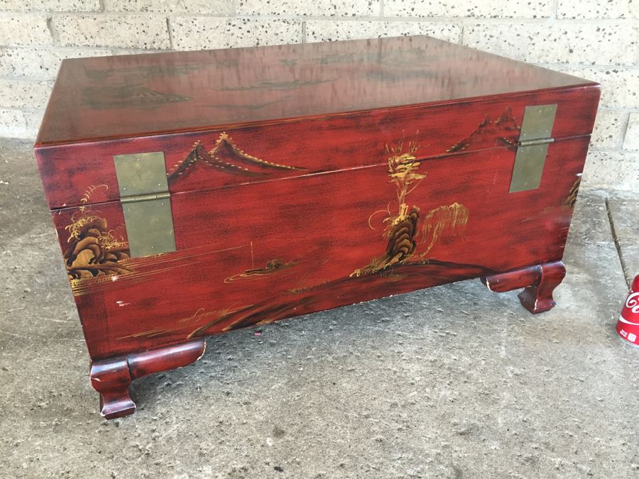Nice Contemporary Chinese Red Painted Trunk Great For Coffee Table [Photo 10]