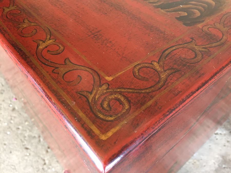 Nice Contemporary Chinese Red Painted Trunk Great For Coffee Table [Photo 8]