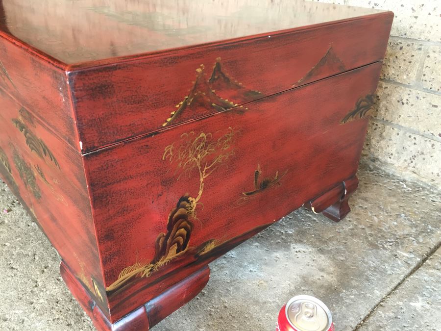Nice Contemporary Chinese Red Painted Trunk Great For Coffee Table [Photo 6]