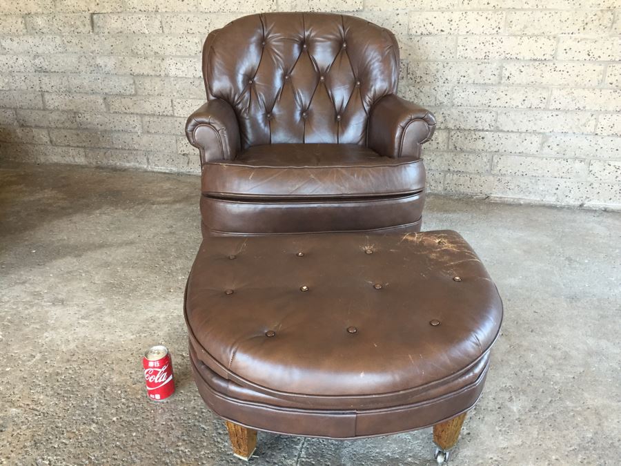 Tufted Leather Armchair With Ottoman By Fairfield Chair Co. [Photo 2]