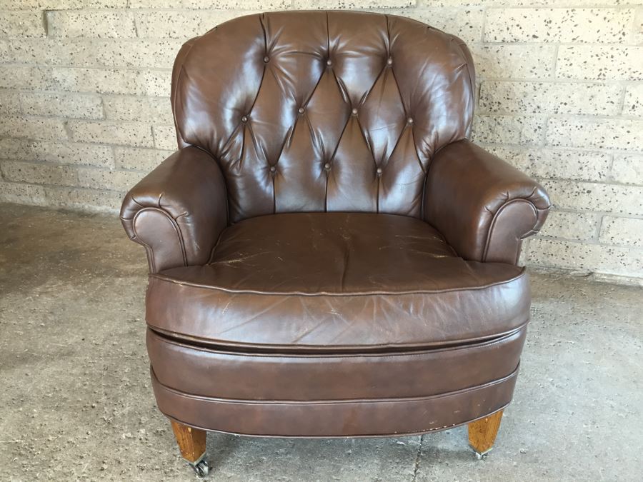 Tufted Leather Armchair With Ottoman By Fairfield Chair Co. [Photo 5]