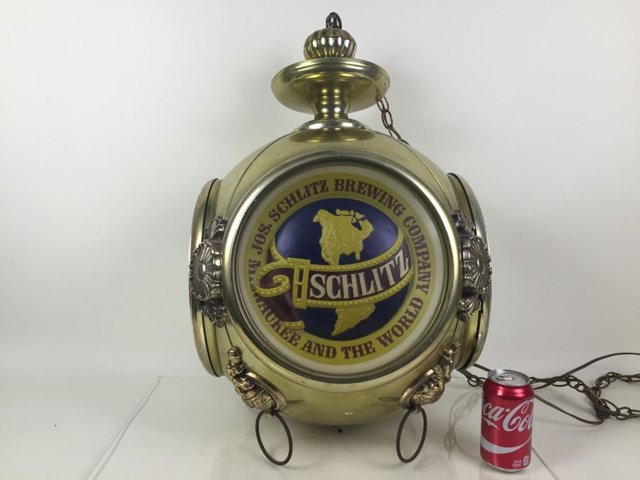Large Schlitz Beer Advertising Hanging Light Sign ROTATES To Display All Four Sides Working [Photo 4]