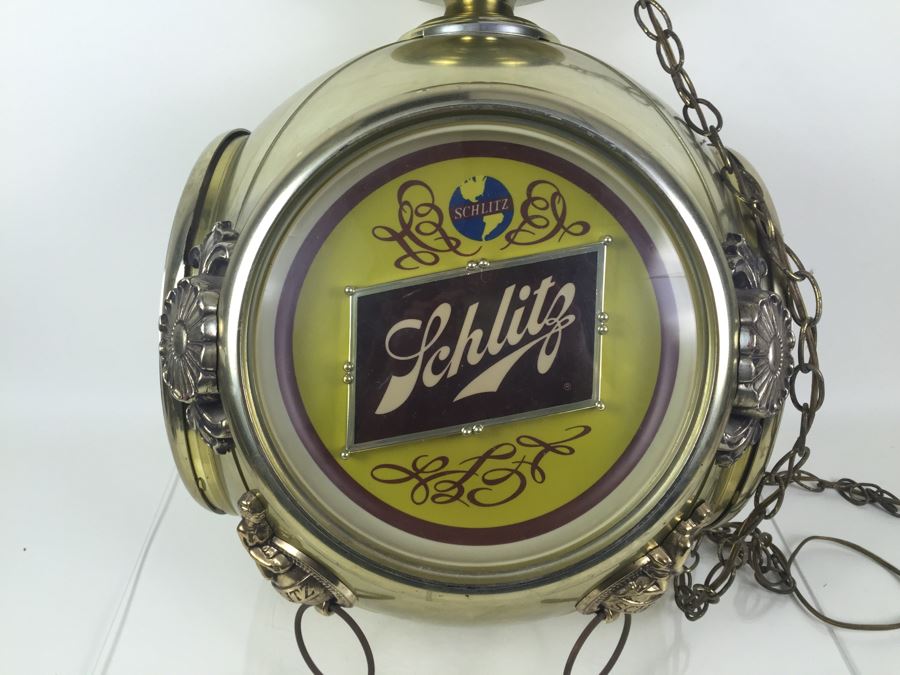 Large Schlitz Beer Advertising Hanging Light Sign ROTATES To Display All Four Sides Working [Photo 18]