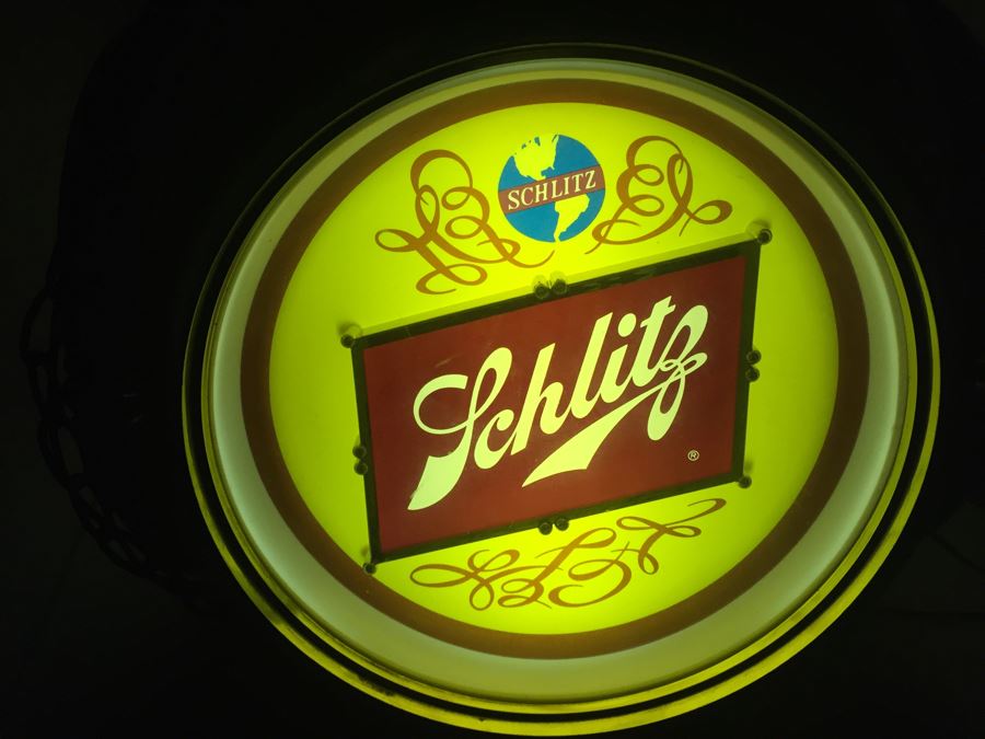 Large Schlitz Beer Advertising Hanging Light Sign ROTATES To Display All Four Sides Working [Photo 3]