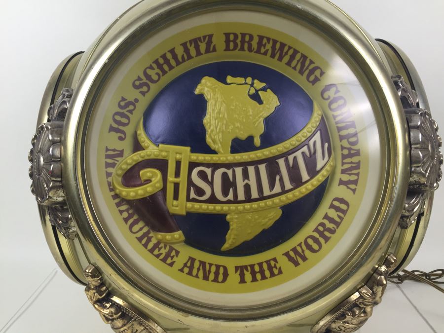 Large Schlitz Beer Advertising Hanging Light Sign ROTATES To Display All Four Sides Working [Photo 5]