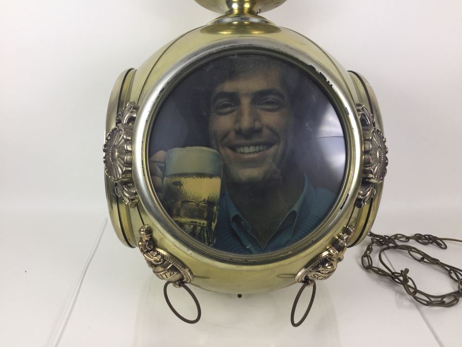 Large Schlitz Beer Advertising Hanging Light Sign ROTATES To Display All Four Sides Working [Photo 14]