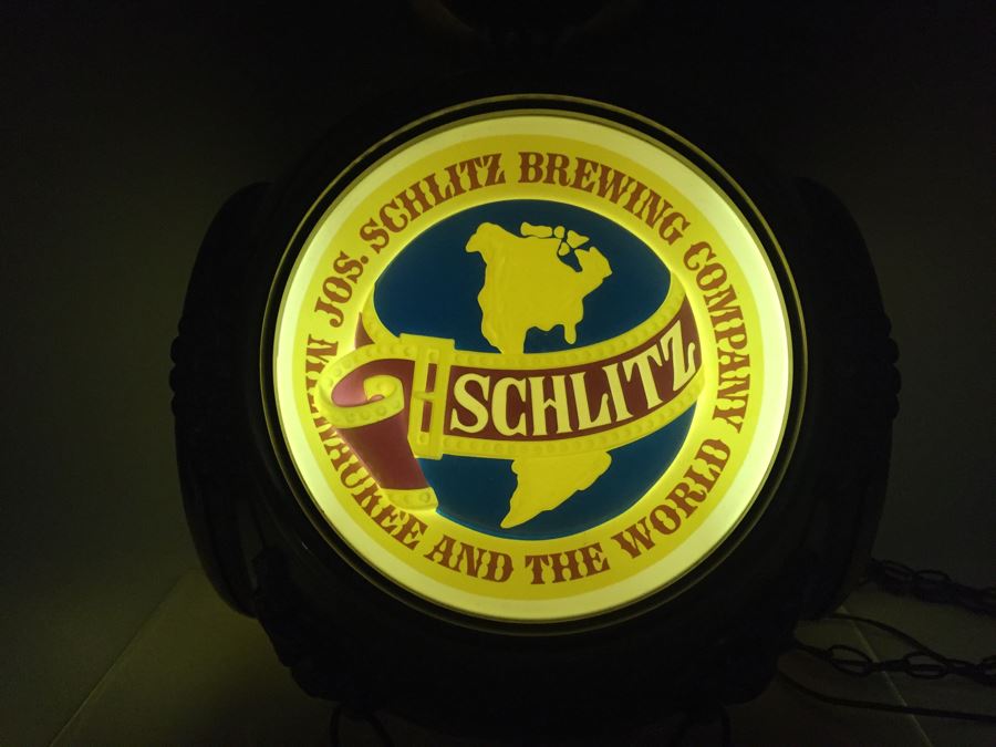 Large Schlitz Beer Advertising Hanging Light Sign ROTATES To Display All Four Sides Working [Photo 12]