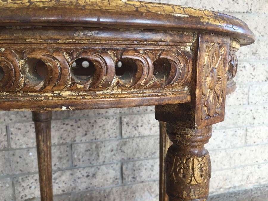 Gilt Wood Round Table With Lower Cane Shelf [Photo 6]