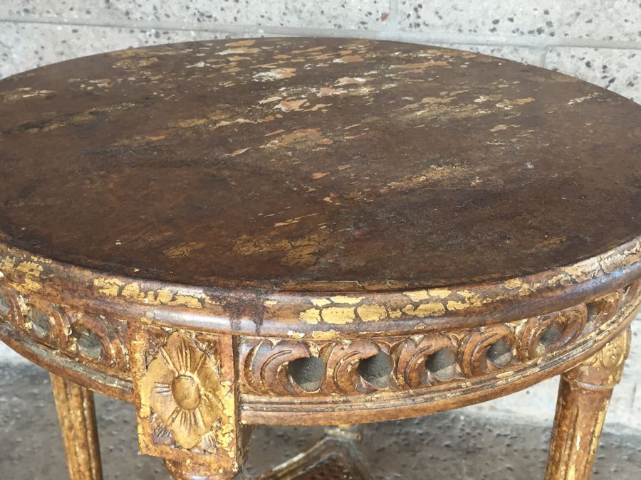 Gilt Wood Round Table With Lower Cane Shelf [Photo 7]