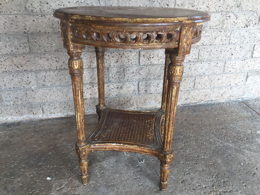 Gilt Wood Round Table With Lower Cane Shelf [Photo 4]