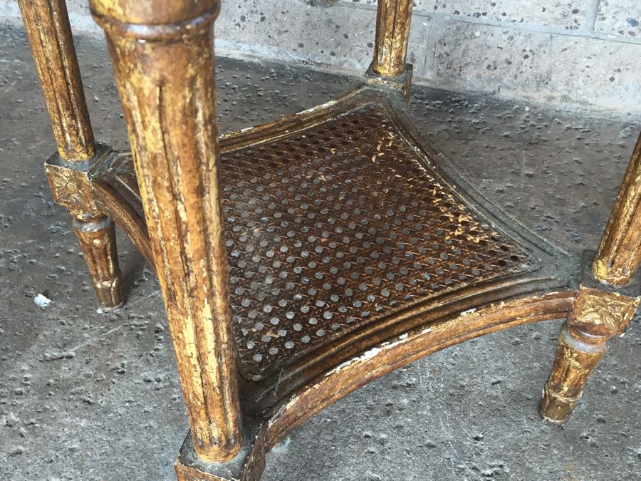 Gilt Wood Round Table With Lower Cane Shelf [Photo 8]