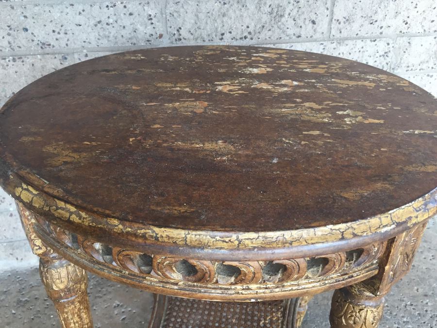 Gilt Wood Round Table With Lower Cane Shelf [Photo 5]
