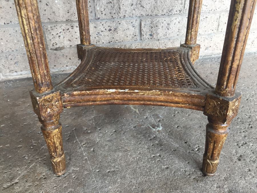 Gilt Wood Round Table With Lower Cane Shelf [Photo 3]