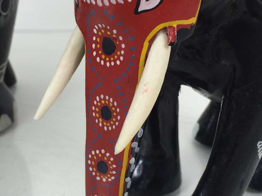 Pair Of HEAVY Carved And Painted Elephants [Photo 9]