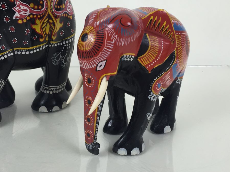 Pair Of HEAVY Carved And Painted Elephants [Photo 10]