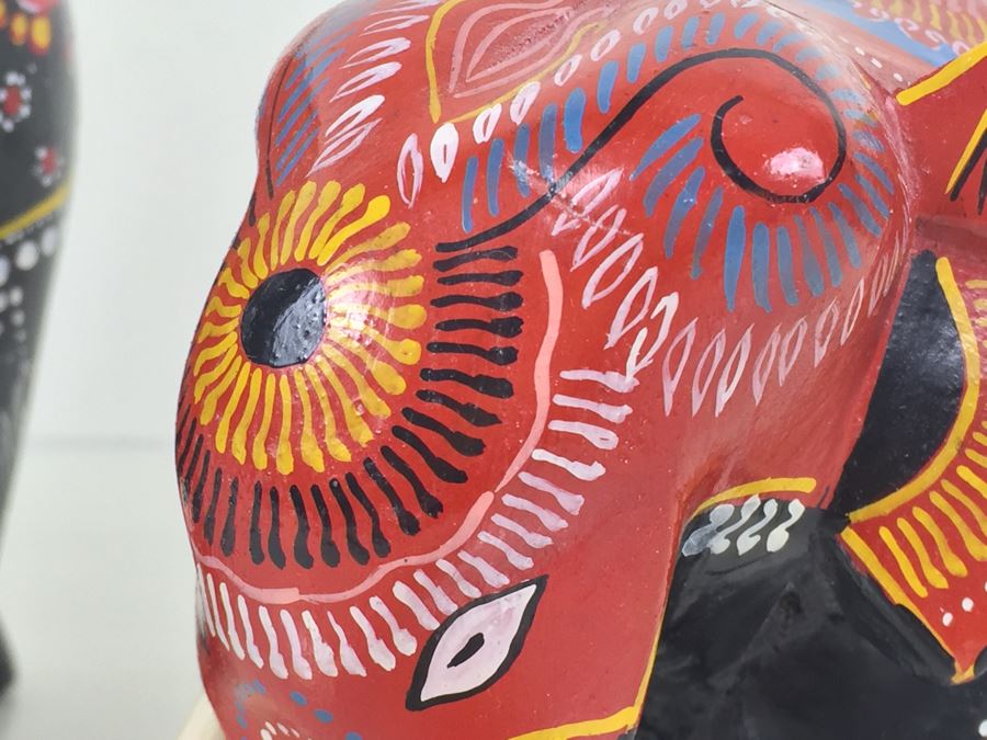 Pair Of HEAVY Carved And Painted Elephants [Photo 8]