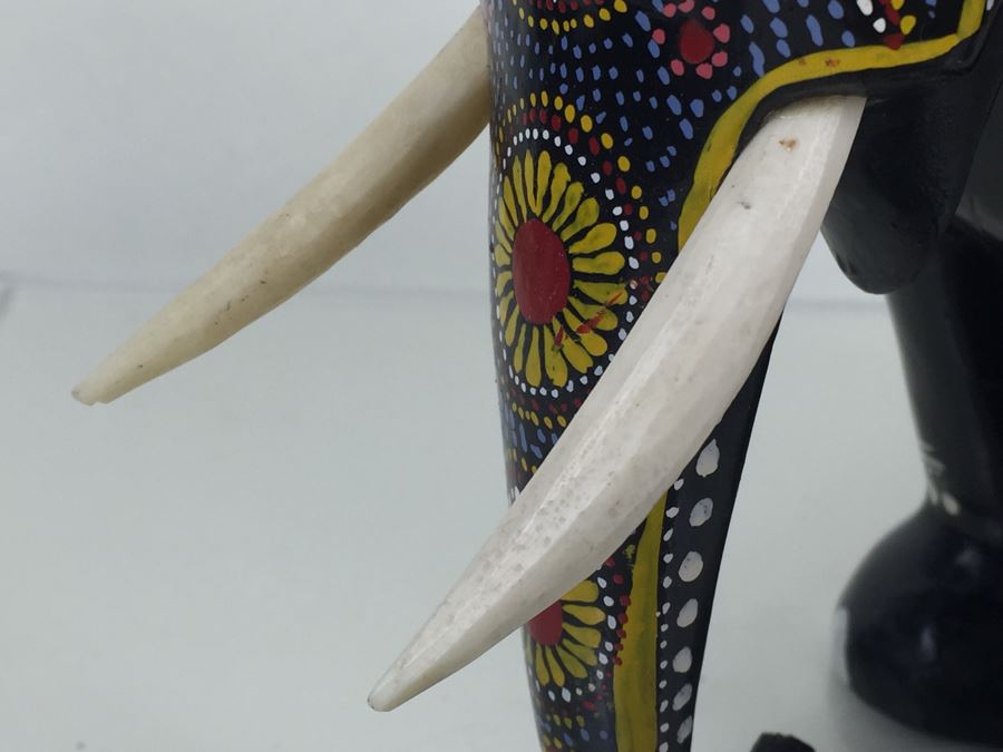 Pair Of HEAVY Carved And Painted Elephants [Photo 7]